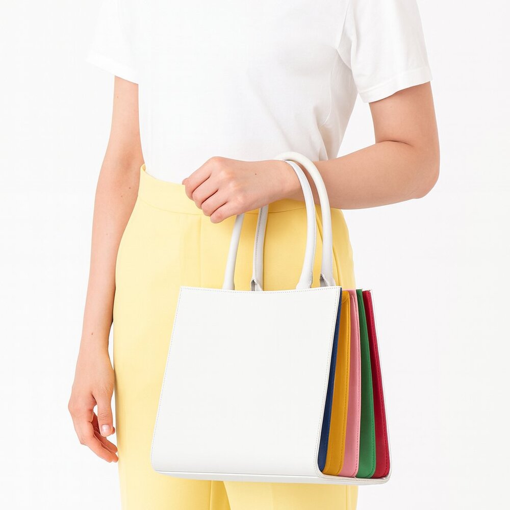 Sara Battaglia Plisse white Rainbow Tote Handbag